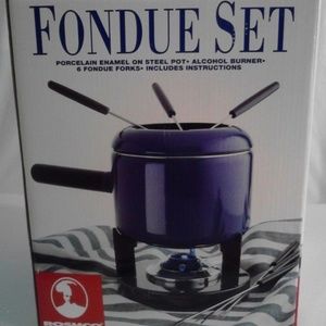 Porcelain Enamel On Steel Pot Burner Fondue Set
